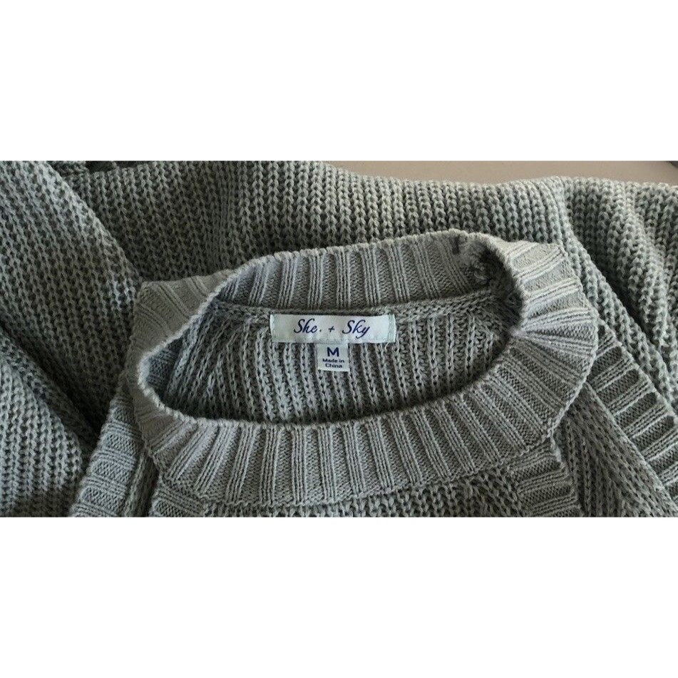 She + Sky Long Sleeve Slate Blue Cold Shoulder Tunic High Neck Sweater Med Euc — image 5 of 6